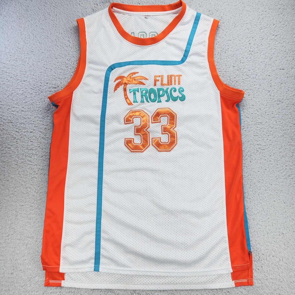 Flint Tropics Jersey Mens Large White Orange Basketball Jackie Moon 33 Semi-Pro